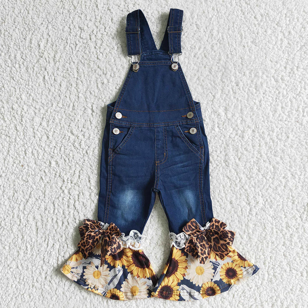 Sunflower Cheetah Bell Bottom Overalls