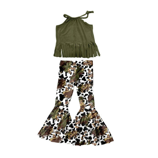 Camo Cow Bell Bottom Pants Set