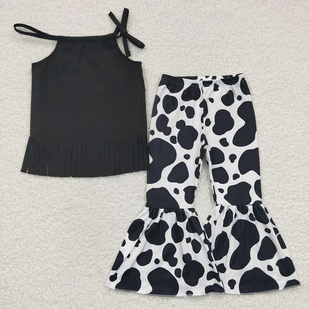 Cow Print Tank Top Bell Bottom Pants Set