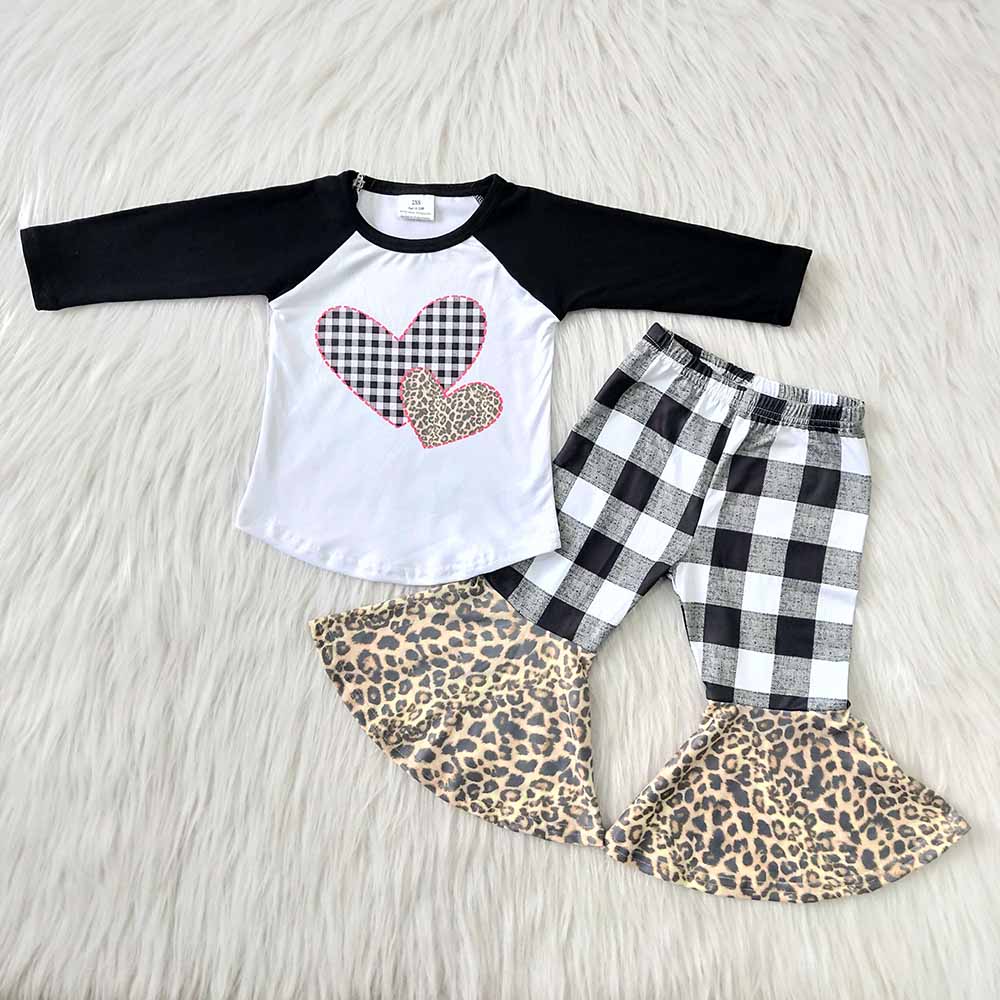 Cheetah Hearts Valentines Bell Bottom Pants Set