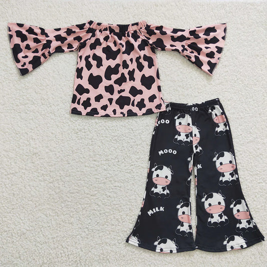 Pink Cow Bell Bottom Pants Set