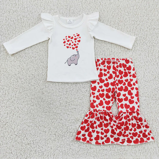 Elephant Love Valentine's Bell Bottom Pants Set