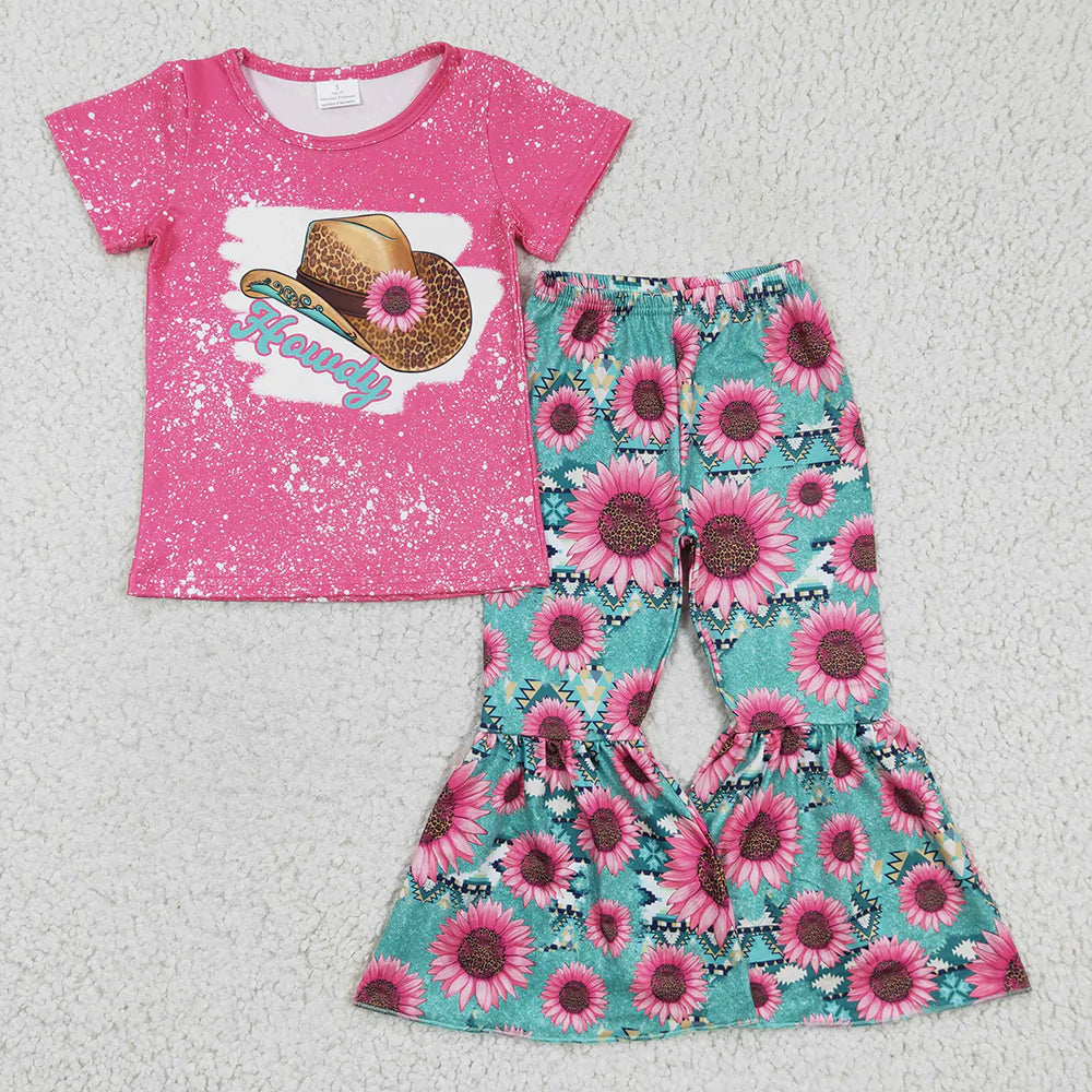 Howdy Y'all Pink Sunflower Bell Bottom Pants Set