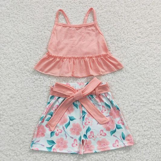 Peach Floral Shorts Set