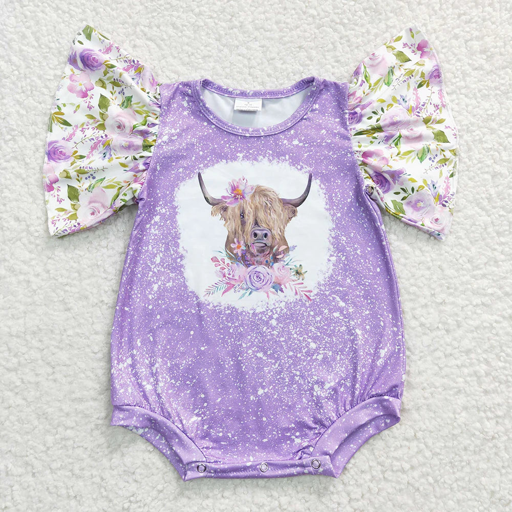 Purple Floral Cow Romper