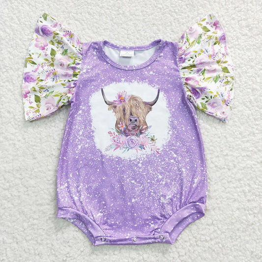 Purple Floral Cow Romper