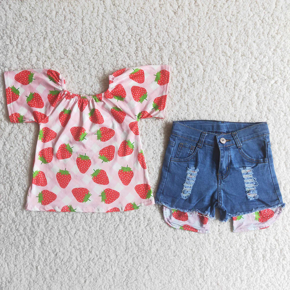 Strawberry Patches Denim Short Set