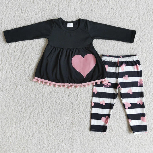 Valentine's Black & White Stripe Legging Pants Set