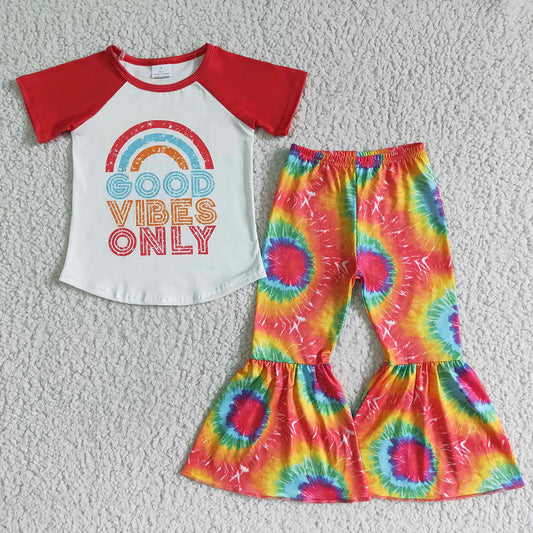 Tie Dye Good Vibes Bell Bottom Pants Set