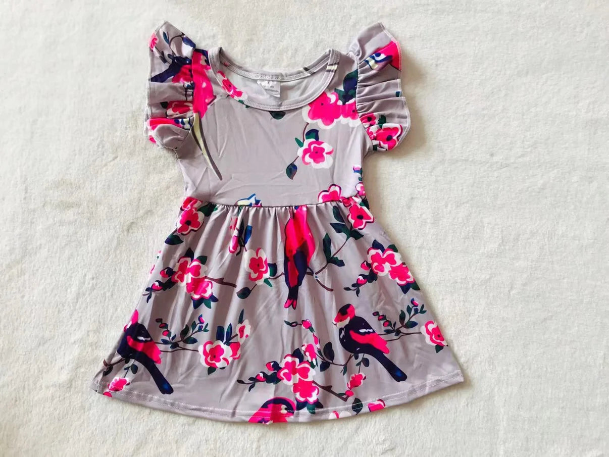 Oxford Grey Floral Bird Dress