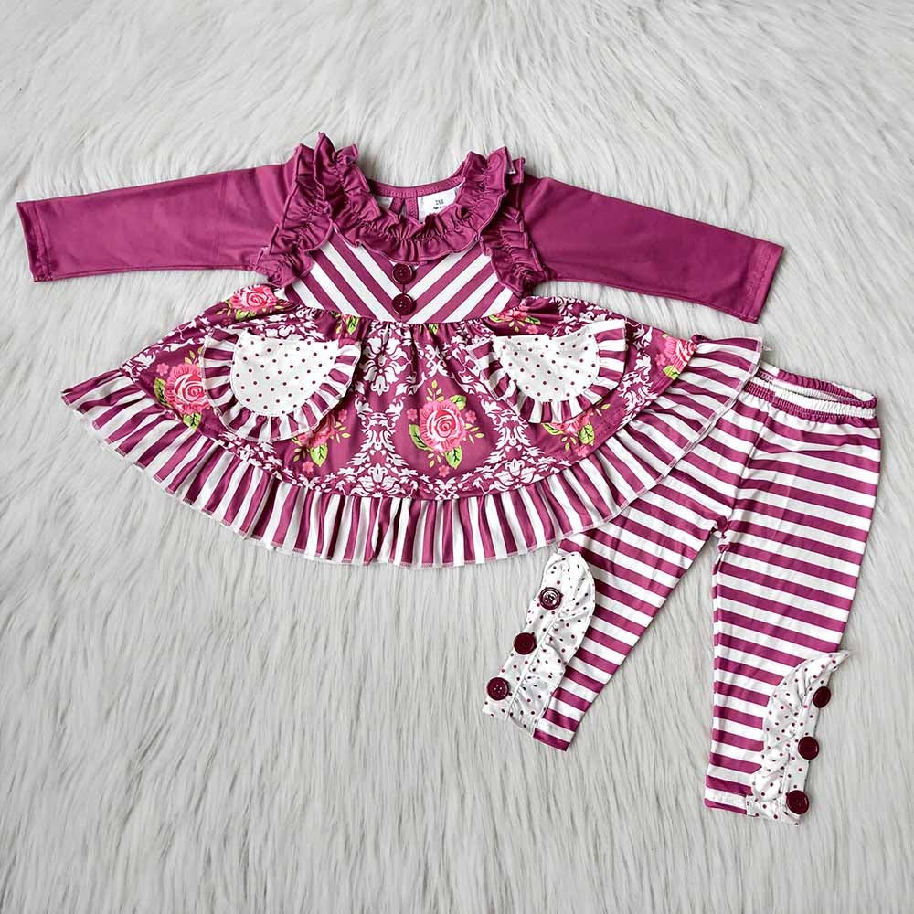 Raspberry Floral Stripe Legging Set