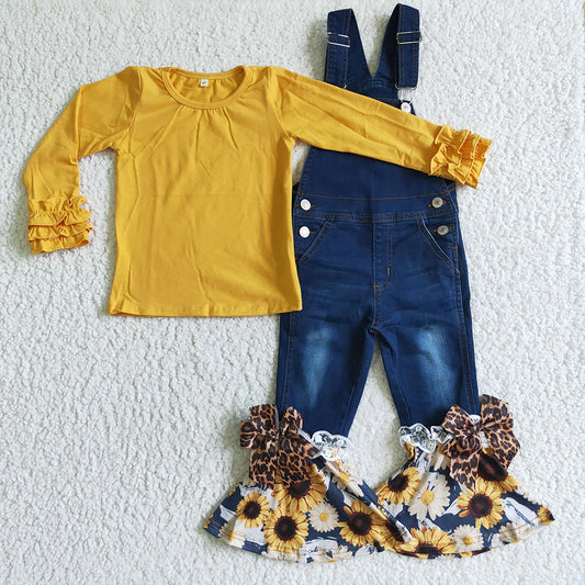 Sunflower Cheetah Bell Bottom Overalls