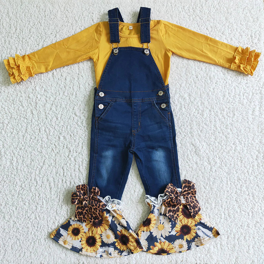 Sunflower Cheetah Bell Bottom Overalls