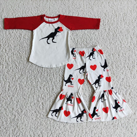 T-Rex Valentines Love Bell Bottom Pants Set