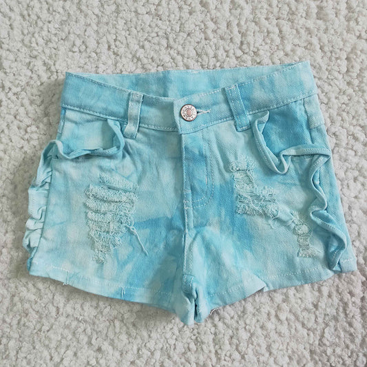 Turquoise Distressed Shorts