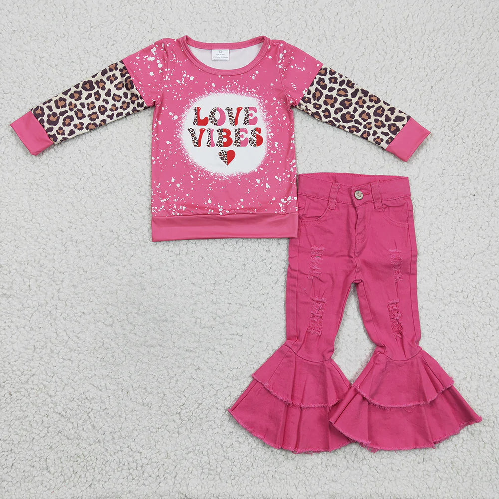 Valentine's Love Vibes Bell Bottom Pants Set