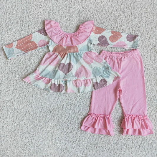 Valentine's Pink Ruffles Bell Bottom Pants Set