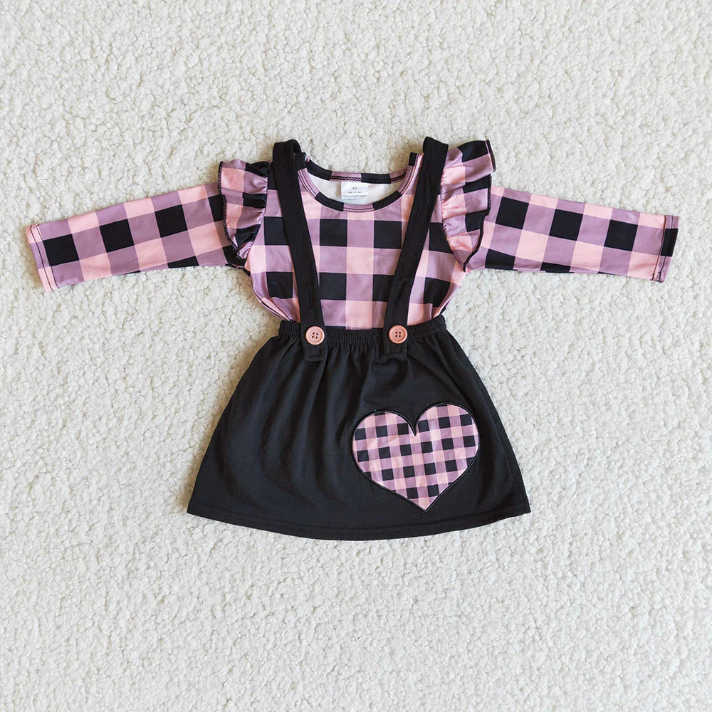 Valentine's Pink & Black Plaid Suspender Skirt