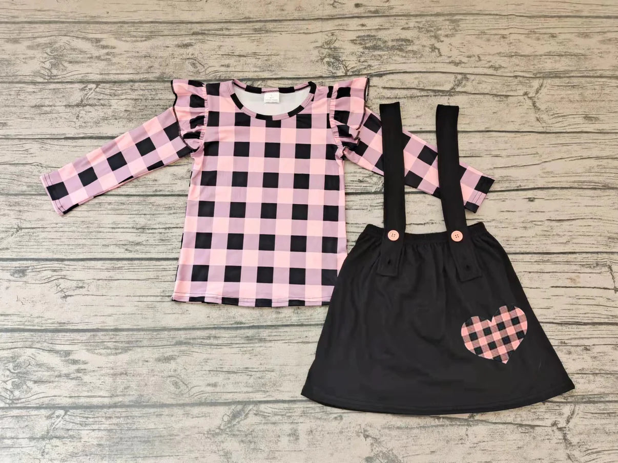 Valentine's Pink & Black Plaid Suspender Skirt