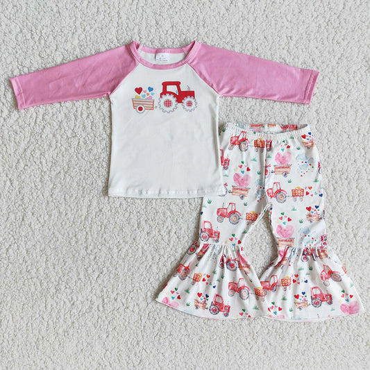 Valetine's Tractor Love Bell Bottom Pants Set